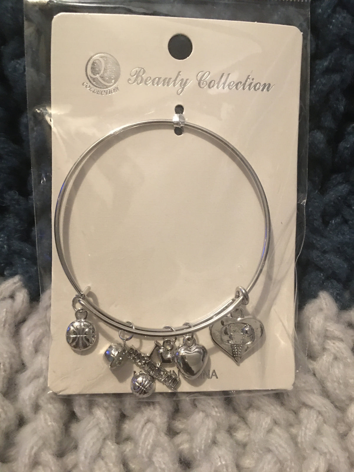 Silver Basketball Bangle Bracelet