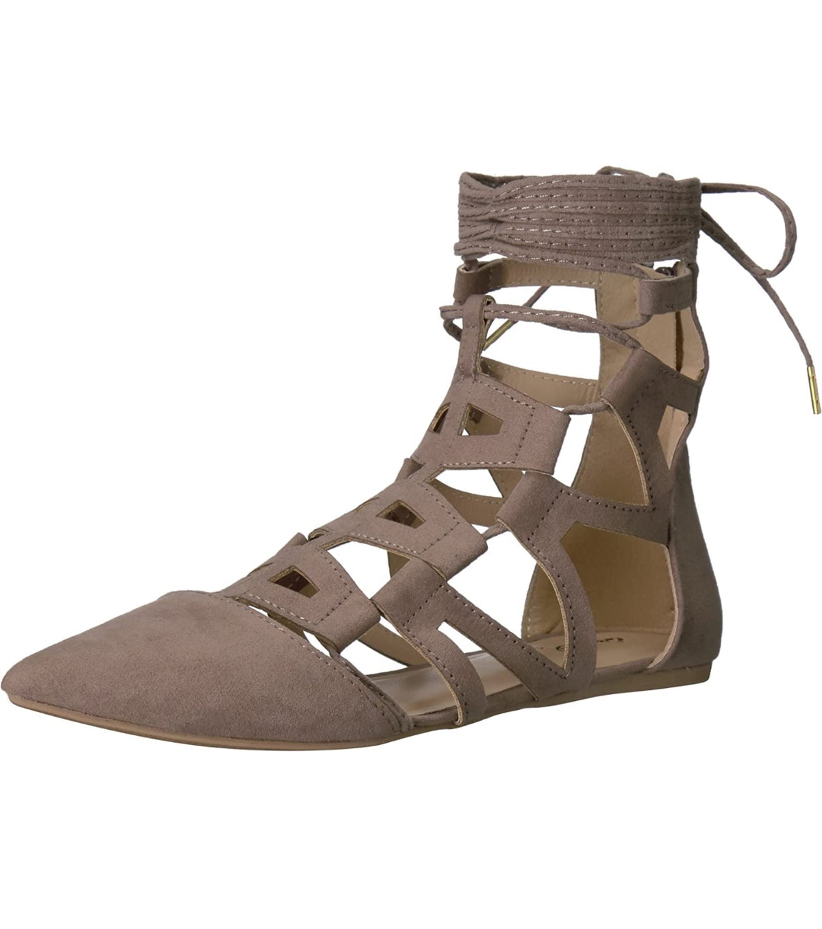 Taupe Suede Qupid Flats Lace Ups