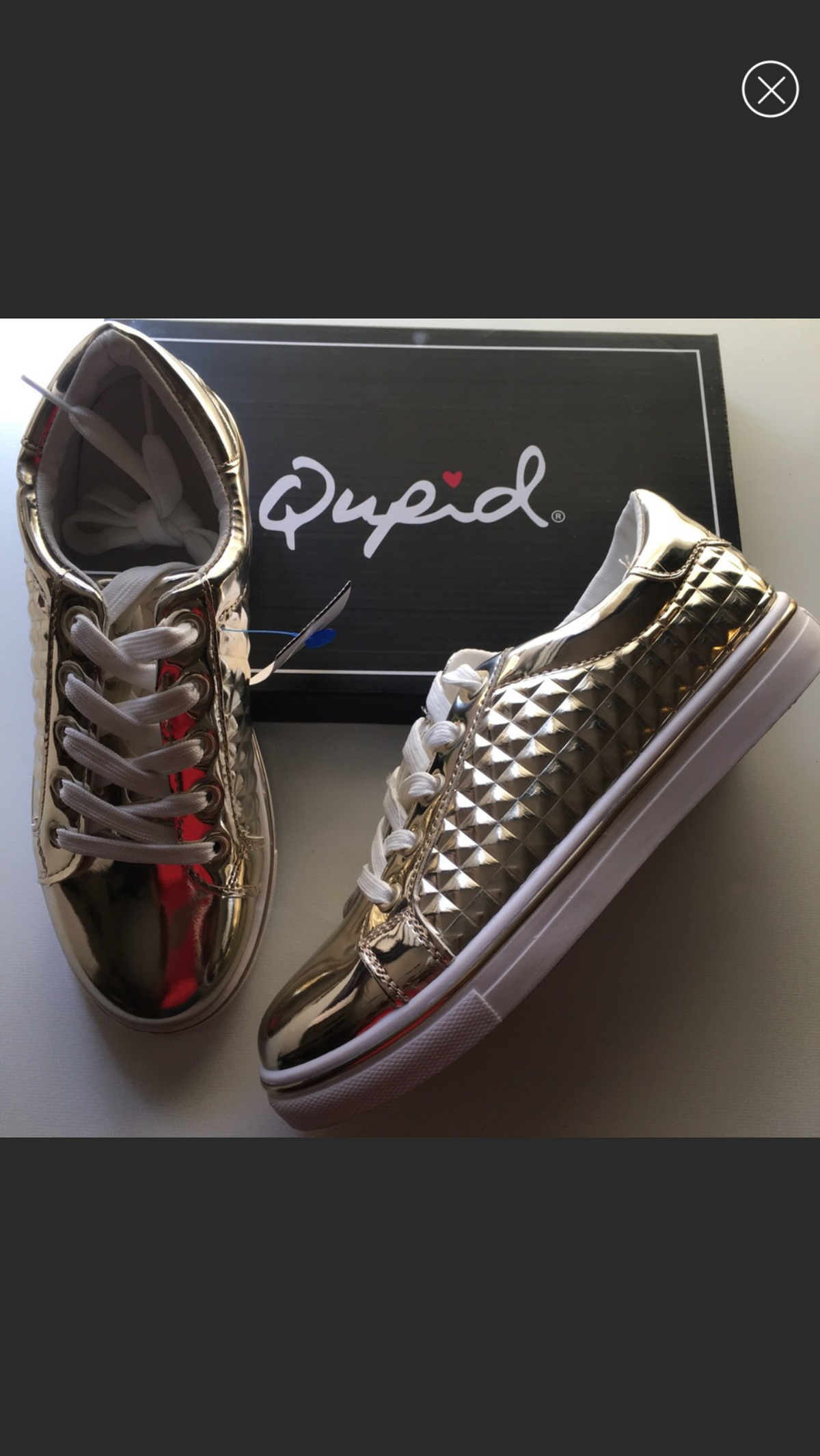 Zapatillas de deporte de moda piramidal metálicas brillantes doradas