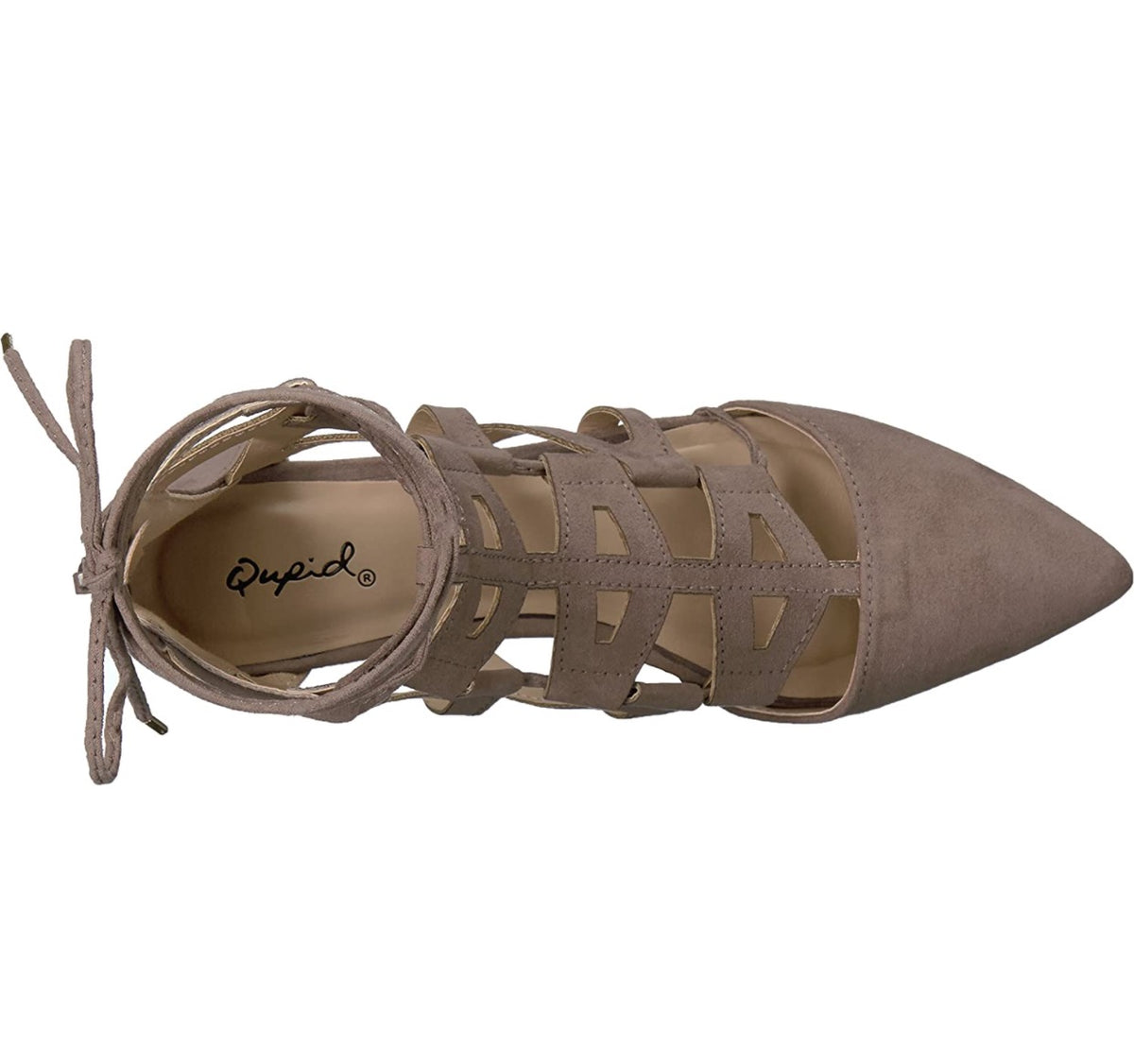 Taupe Suede Qupid Flats Lace Ups