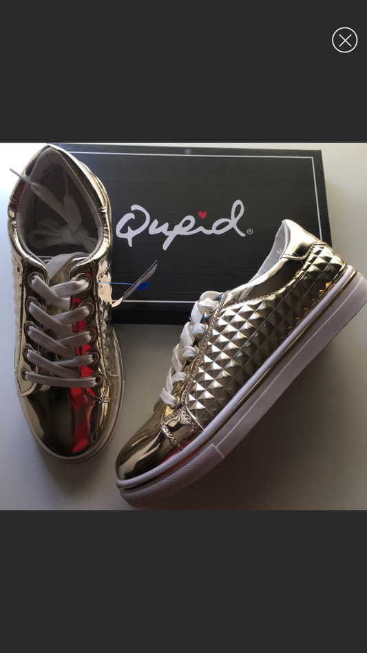 Zapatillas de deporte de moda piramidal metálicas brillantes doradas