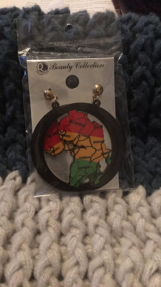 Black Red Yellow and Green Wooden Africa Earrings